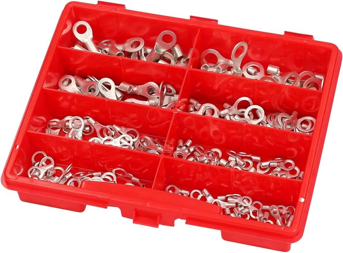 Kali-1590 Assortimentsdoos Ringkabelschoenen - 250 Stuks - Koper | M4, M6 en M8 serie S kabelschoenenset voor 1,5-10 mm2. Ideaal voor elektrische installaties en voertuigbouw.
