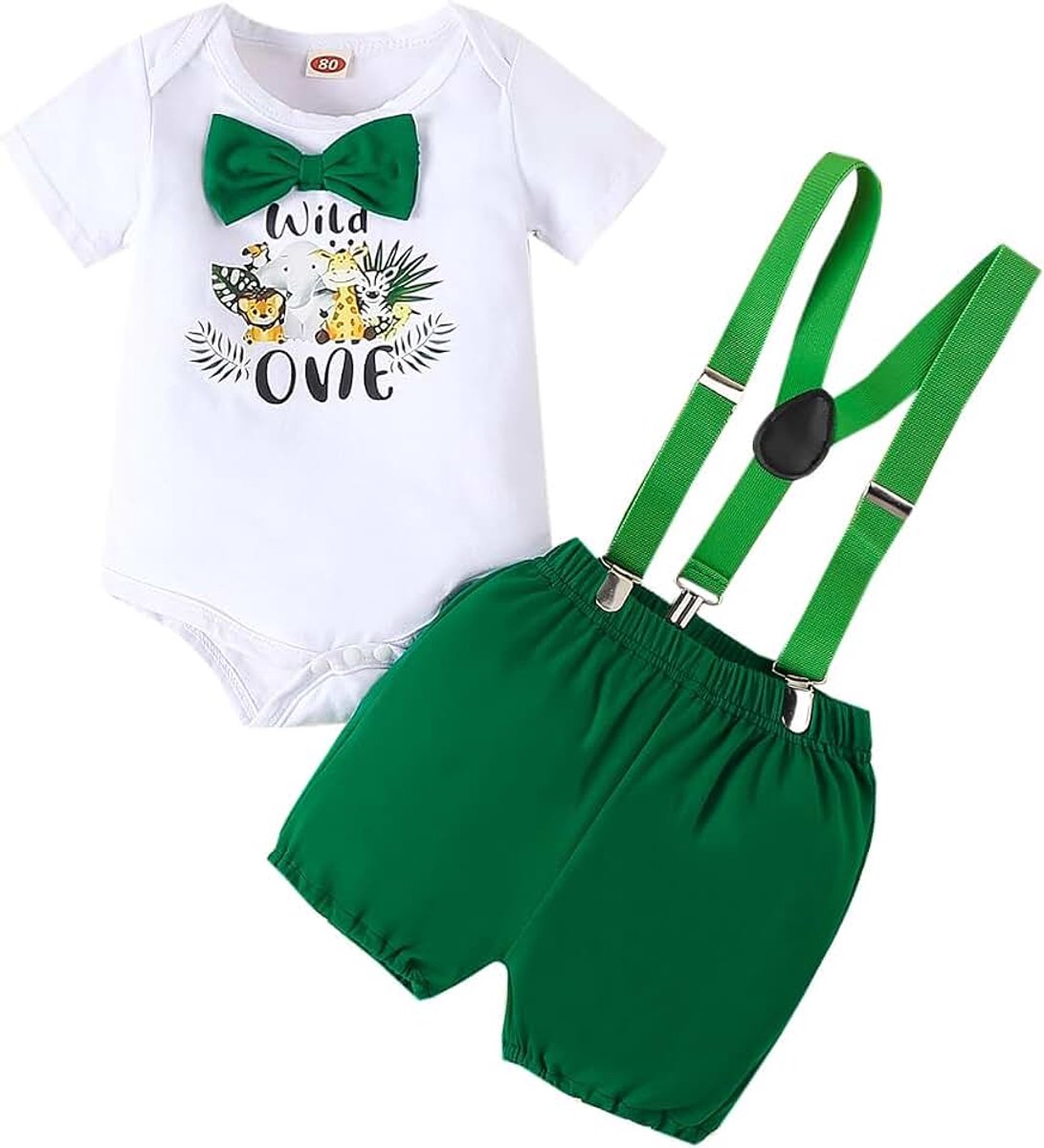 Baby Jongens 1e Verjaardag Outfit Peuter Cake Smash Kleding Korte Mouw Romper Jarretel Shorts Eerste Verjaardag Kleding Set