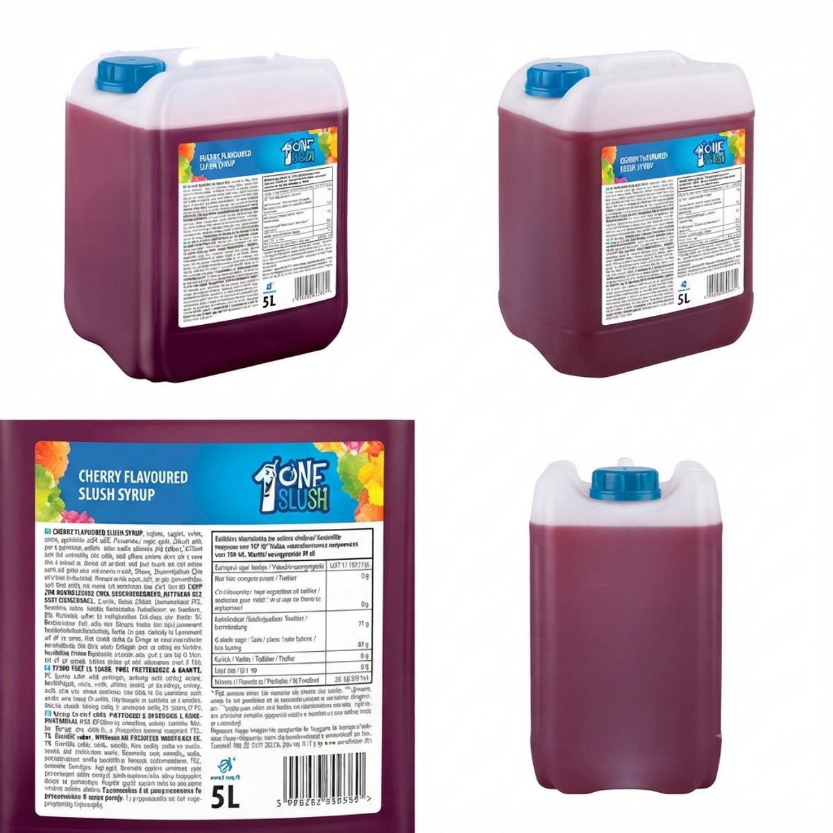 ONE SLUSH Kersen Siroop 5 L – Kersensiroopconcentraad voor Slush-machines | Granita, Frozen Drinks, Drankenautomaten en Horeca | 1:7, geeft 40 L Met Kajal Sticker