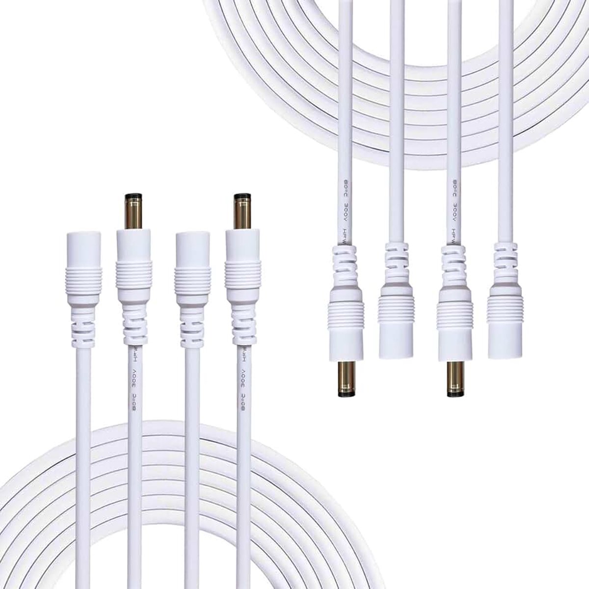 Verlengkabel 5.5mm x 2.1mm DC Aansluitkabel Gelijkstroom Connector Kabel Splitter Man-vrouw Voor Voeding, CCTV Camera Power - 4 Stuks 1m Wit