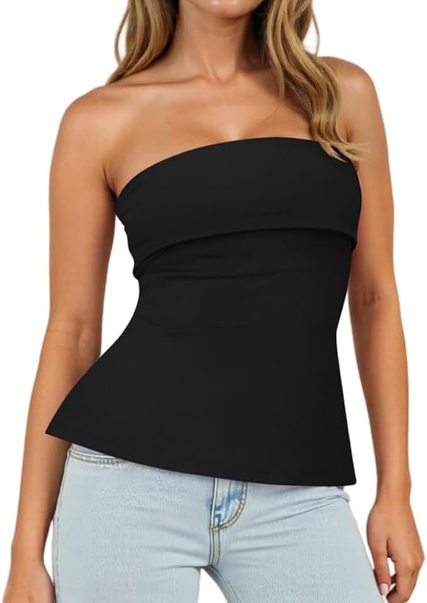 Buistop voor dames, zomer, mouwloos, bandeau-top, elastisch, slim fit, strapless blouse, rugvrij, Y2k outfits, non-slip schoudervrij bovendeel met dubbellaagse bust, sexy zijsplit