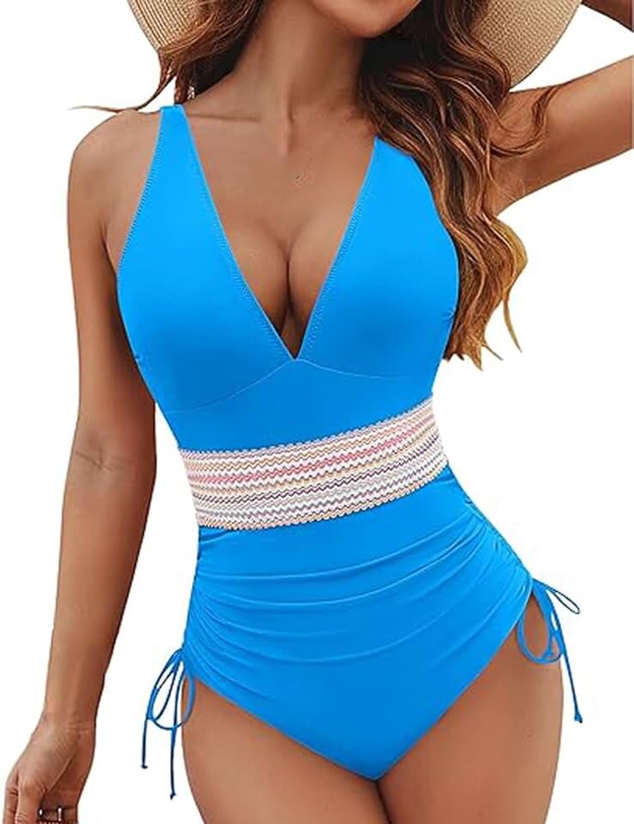 Badpak voor dames, figuurcorrigerend, eendelig, V-hals, hoog getailleerde monokini, slankheid, badpak, uitneembare zachte pads