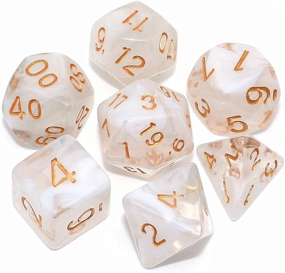 Dobbelstenen set 7 stuks transparante mix witte wolk dobbelstenen voor kerkers en draken D&D RPG rollenspellen polyhedraal dobbelstenen