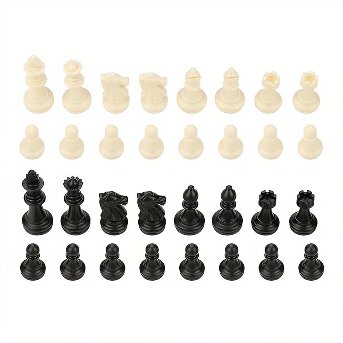 Schaakfiguren, kunststof, 32-delige schaakstukken voor schaakbord, zwart en wit, compatibel met standaard schaakborden voor beginners, toernooien