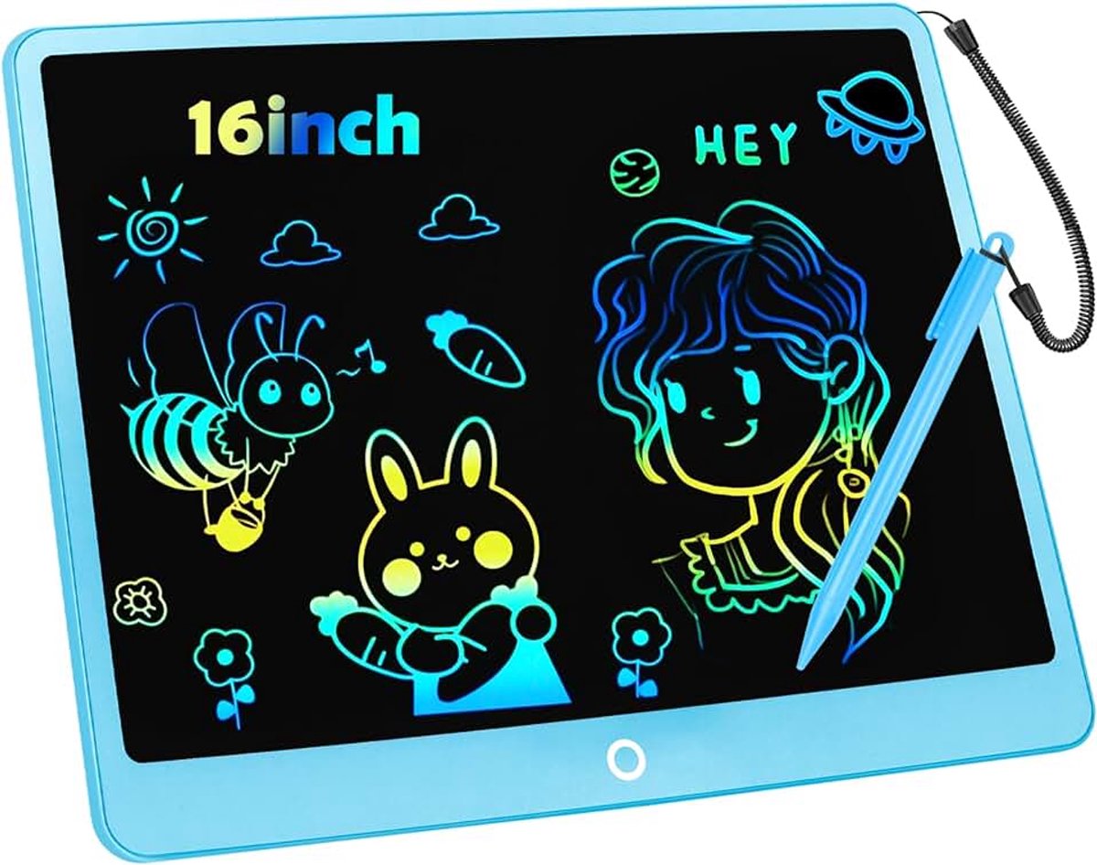 Schrijftablet 16 Inch Kleurrijk Tekentableet, Elektronisch Uitwisbaar Doodle Board voor Kinderen 3-8 Jaar, Draagbaar educatief speelgoed- Cadeau voor Jongens en Meisjes (Blauw)