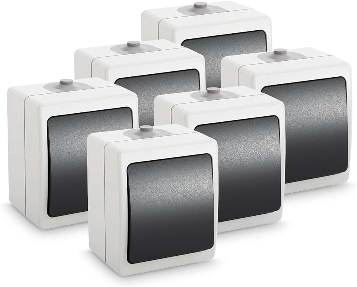 Greate 6x wisselschakelaar opbouw - lichtschakelaar 1-voudig, IP54, 250V & 10A | Schakelaar voor vochtige ruimtes, opbouwschakelaar, opbouwlichtschakelaar, buitenschakelaar, waterdicht