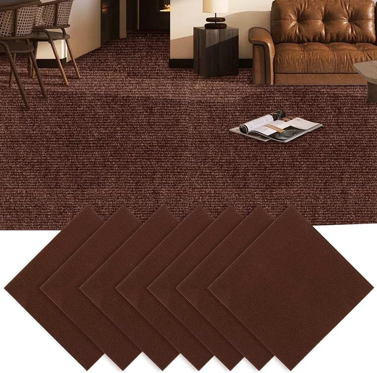 30 stuks tapijttegels 30x30 cm, zelfklevende tapijttegels, vloerbedekking, tapijttegels, zelfklevende tapijttegels voor kantoor, woonkamer, balkon (bruin)