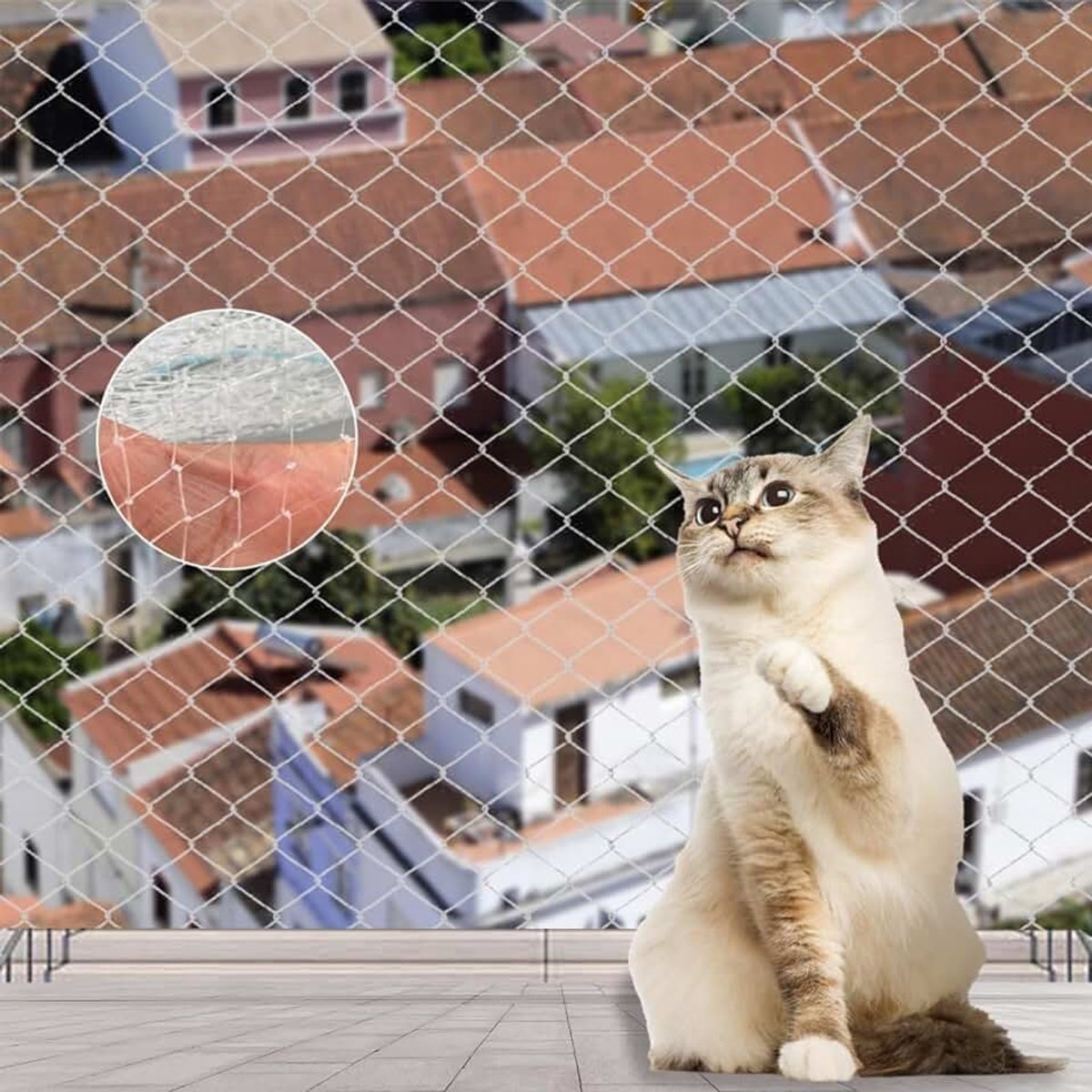Balkon Kattennet, 4 x 3 m Terras Kattennet, Transparant Kattenbeschermingsnet, Kattenrooster Zonder Boren, Geen Ramen Boren, Versterkt kattennet, Uv-bestendig, Van Balkons, Terrassen, Ramen