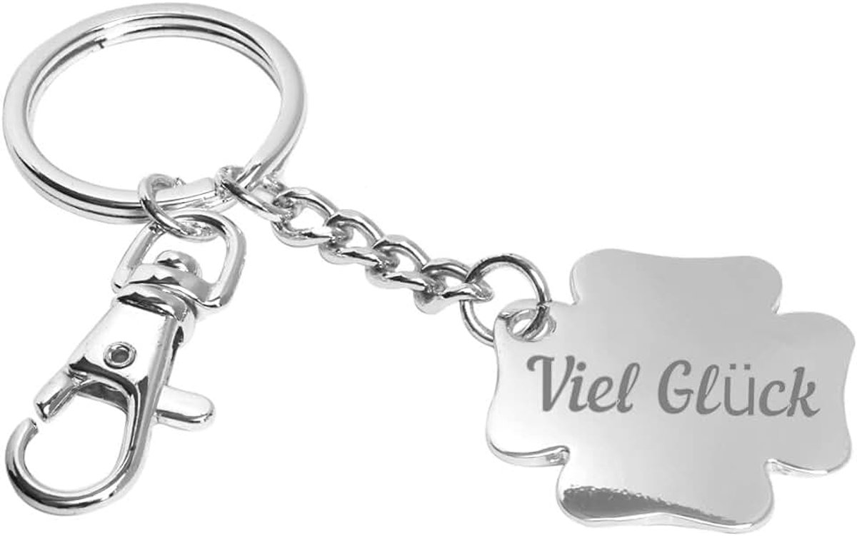 Gepersonaliseerde sleutelhanger klaverblad verzilverd geluksbrenger met naam kleine talisman voor de sleutelhanger hanger verzilverd van metaal met gravure geluksklaver