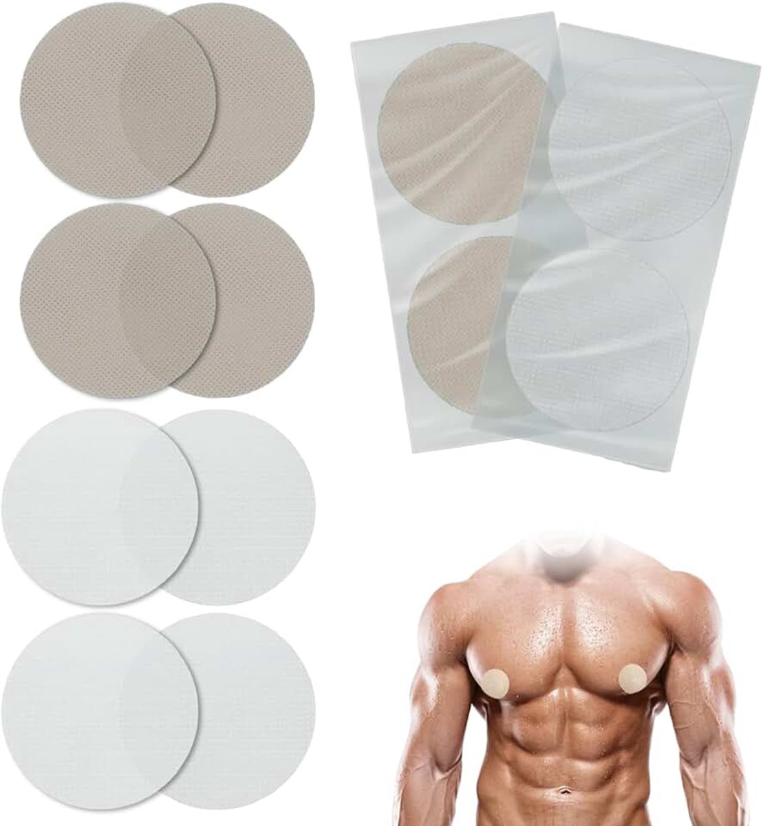 50 paar tepelafdekkingen voor heren, onzichtbare tepelhoezen, tepelafdekking voor sport, hardlopen en fitness, tepelcovers voor heren, tepelbescherming, halfwit en half beige