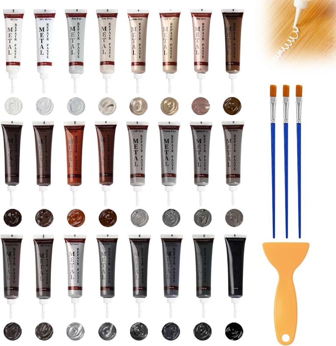 Reparatieset voor laminaat, parket, 24 kleuren, reparatieset, houten meubelreparatieset, parketreparatie, houtpasta, reparatie voor houten vloeren, werkbladen, deuren, kasten, trappen