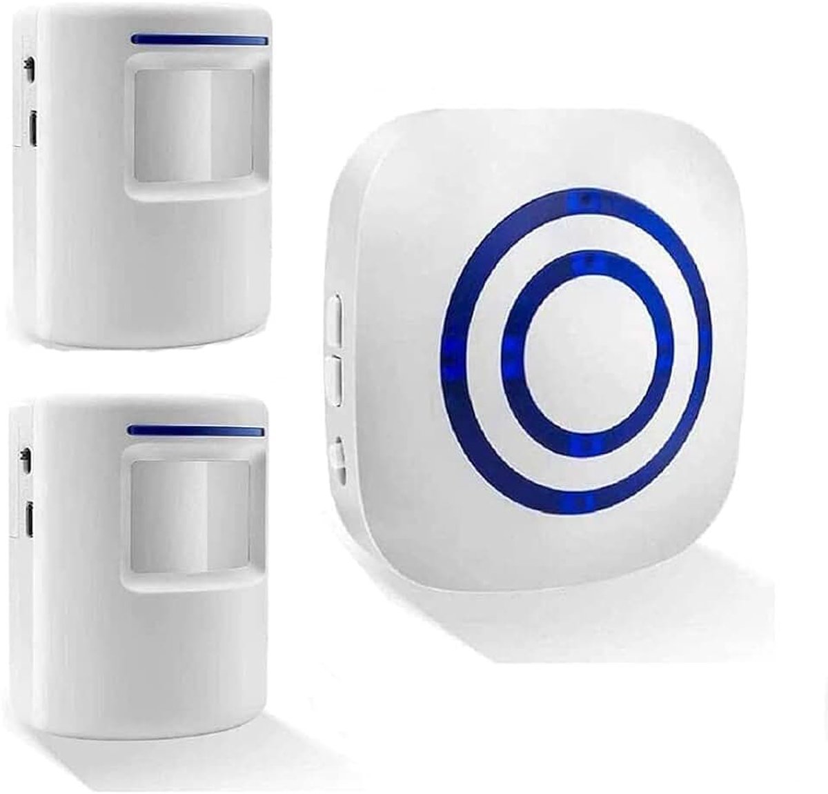 Elektronische draadloze deurbelkit met 1 plug-in ontvanger en 2 PIR-sensoren Bewegingsdetector 3 volumeniveaus en 38 slimme beltonen Beveiligingsbel voor elektrische deurbel