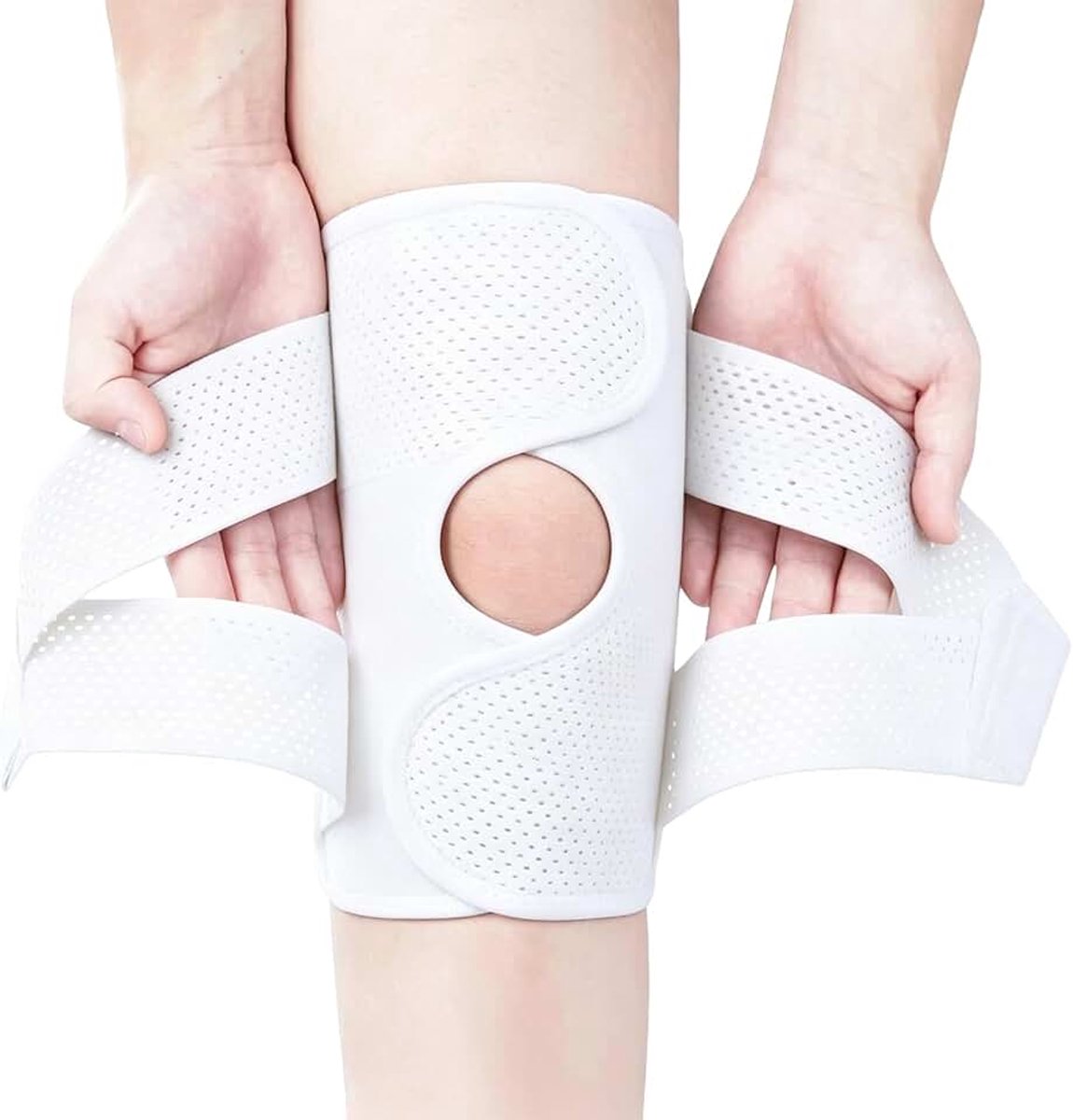 Kniebrace voor kniepijn met patella-gelkussen en zijstabilisatoren, ademende kniecompressiebandage voor meniscusscheuren, artrose, sport en pijnverlichting voor heren en dames (wit, XL)