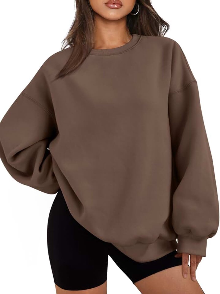 Oversized fleece hoodie met lange mouwen en ronde hals voor dames
