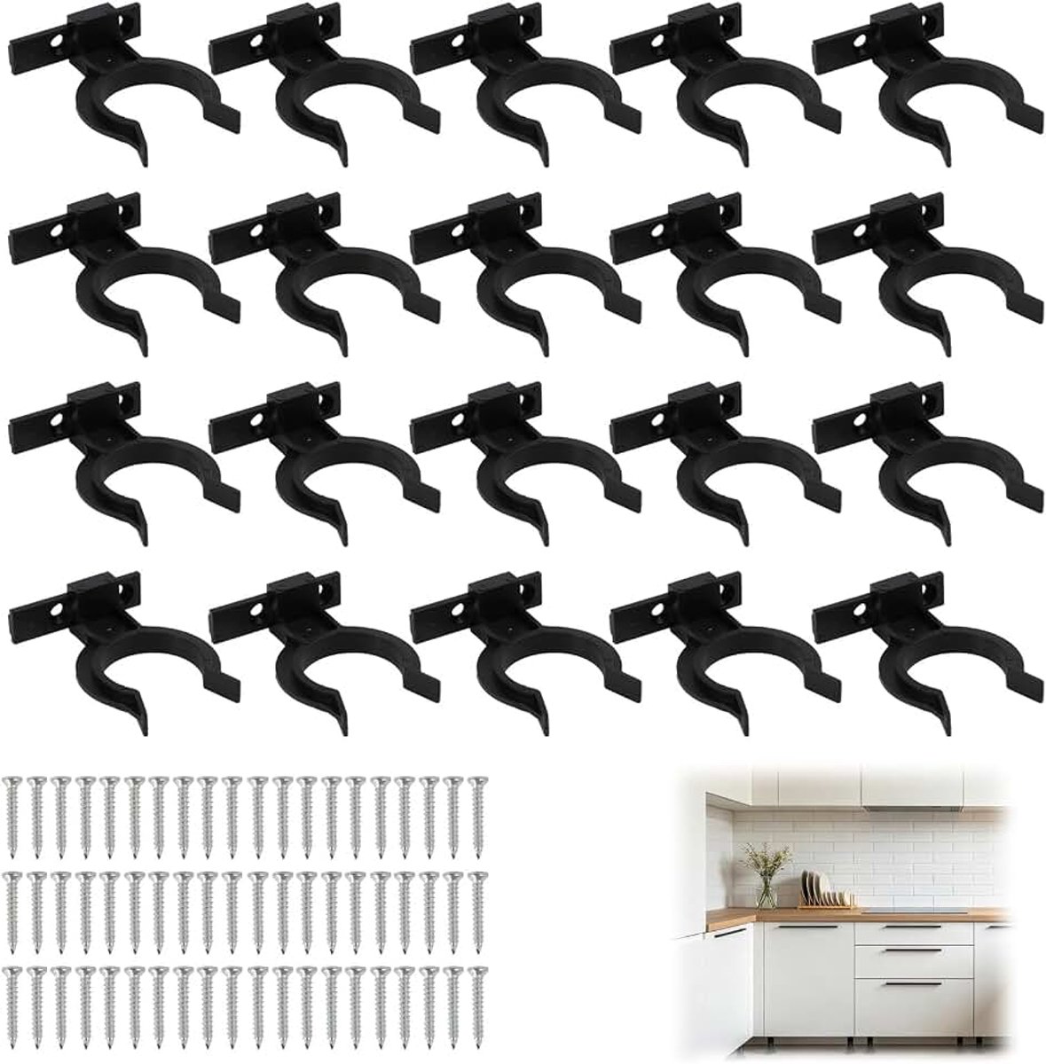 20 bevestigingsclips voor keukenplint met 60 schroeven, clips voor plint en meubelsokkel, compatibel met poten van 32 tot 36 mm, voor keuken, kast, bed, tafel en bank