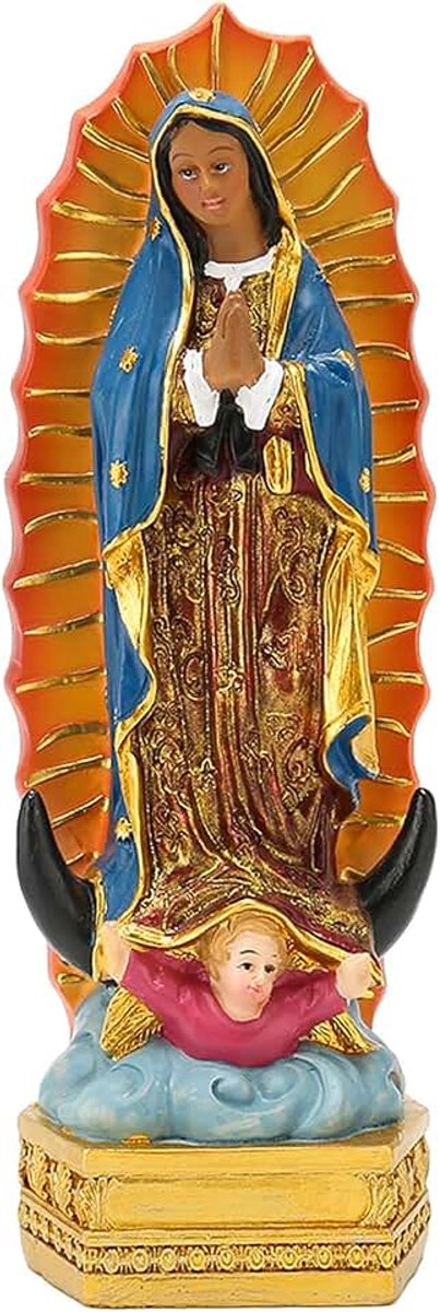 Guadalupe Beeldje, Hand Geschilderd Geluk Maagd Maria Standbeelden Onze Lieve Vrouw van Guadalupe Beeldje voor Tafelblad Decoratie