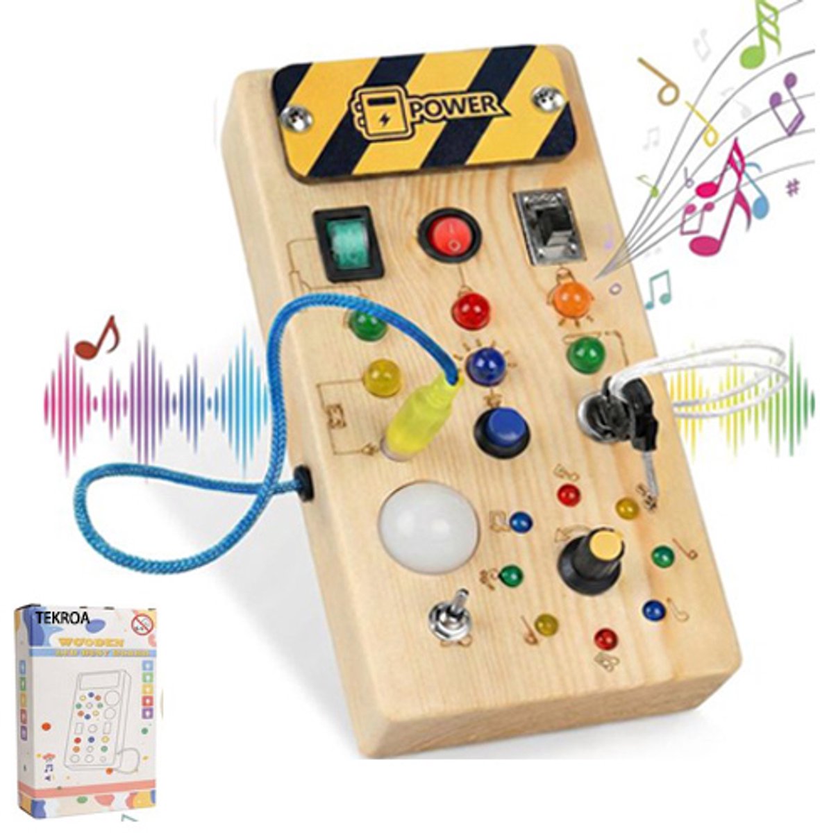 TEKROA® Montessori Busy Board met LED Lichtjes - Houten Activiteitenbord - Educatief Speelgoed 3 Jaar