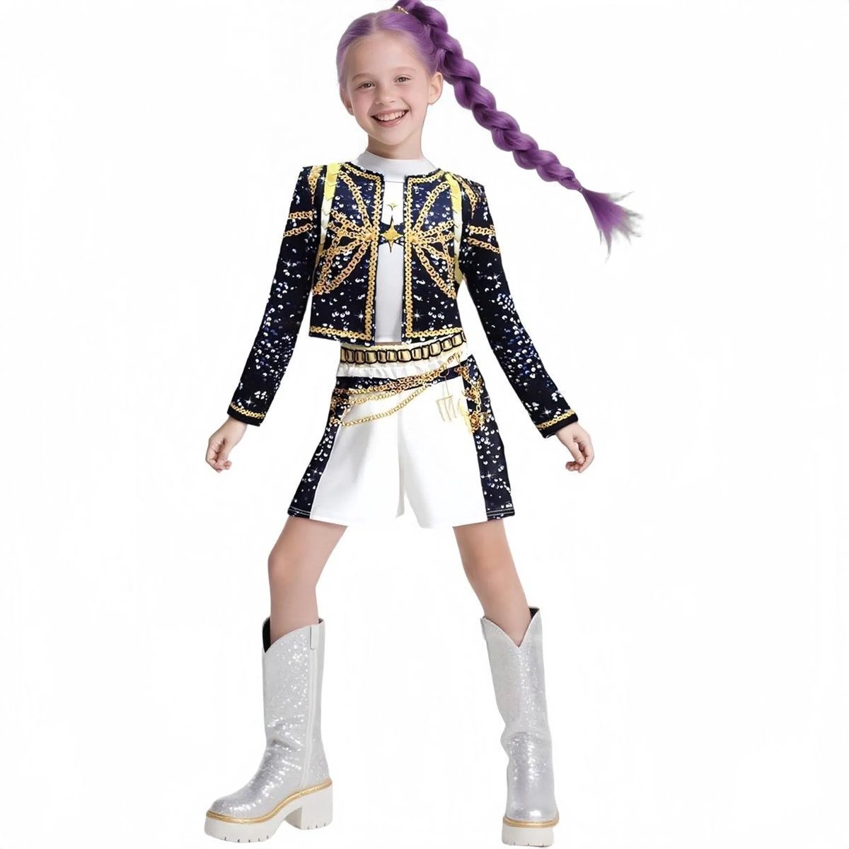 Casalora - Verkleedkleren Meisje - Demon Hunters Costume Rumi Zoey Verkleed Jurk Set - Carnavalskleding - Kpop - Cadeau Meisje - 120cm