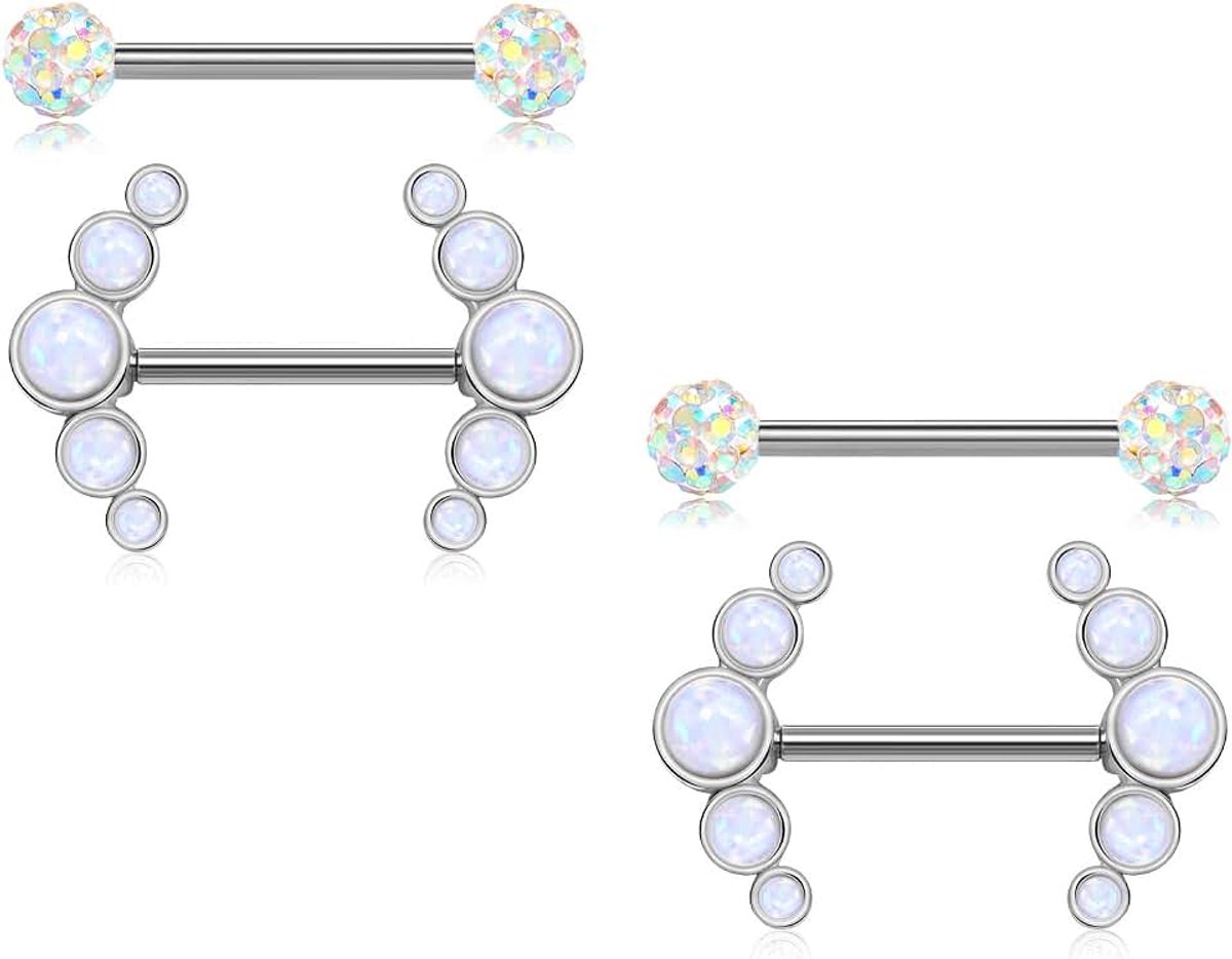 14G tepelstaafje, tepelring, tepelpiercing, chirurgisch staal, hart, opaal, vlinder, kat, diamant, tepelpiercing, sieraden voor vrouwen