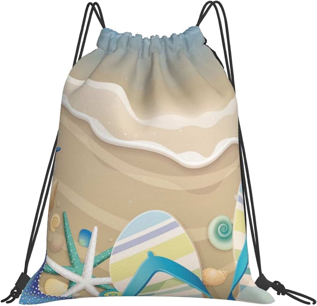 Strand Slippers Zeester Trekkoord Tassen Trekkoord Rugzak Sport Gym Tas Voor Vrouwen Mannen Rugzakken Zwemmen Tas Voor Strand, Zwart, Eén maat