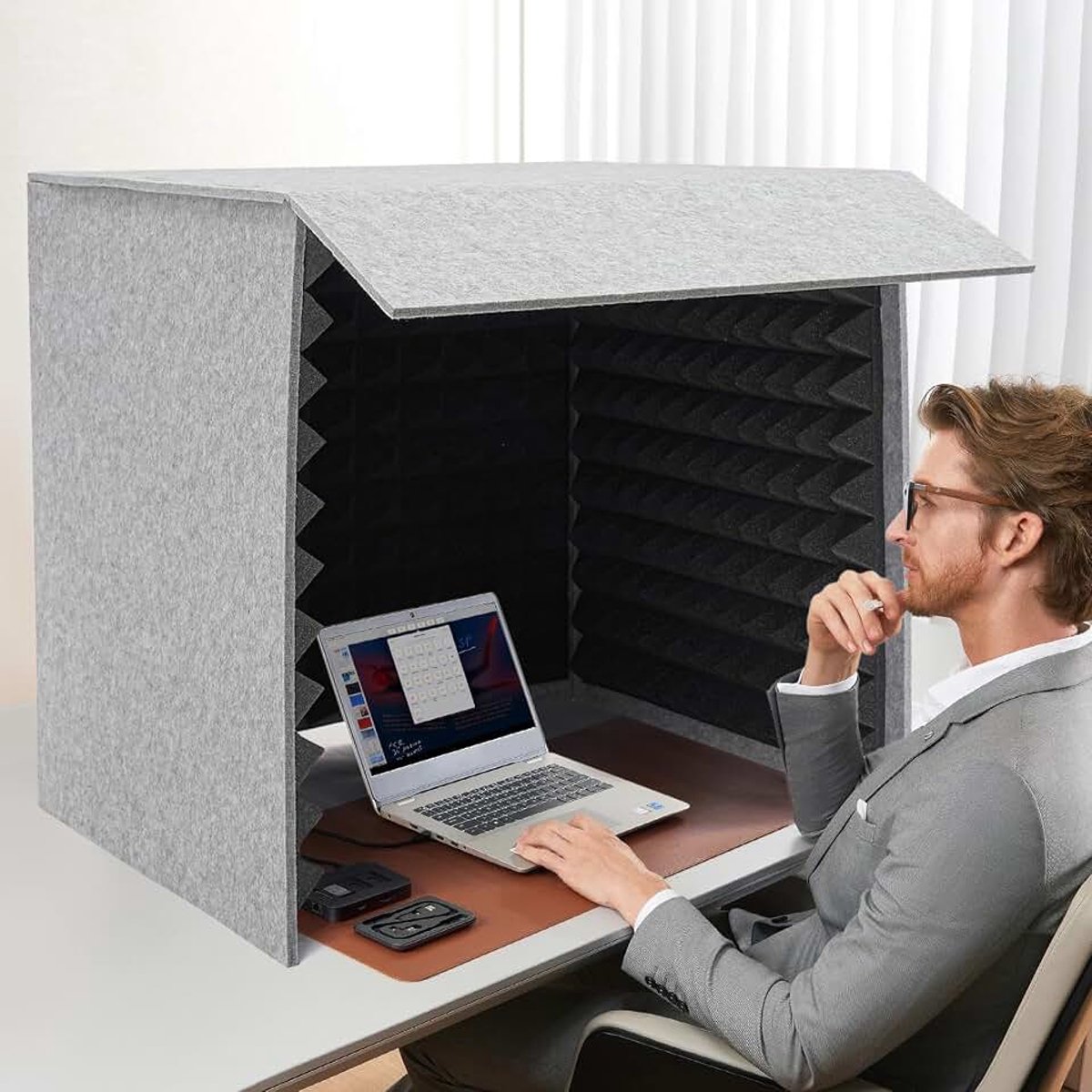 Booth, draagbare zangcabine, 5 cm dik akoestisch schuim + 12 mm dikte 60 x 60 x 60 cm, akoestische panelen, opvouwbare geluidsisolatie, opname-apparatuur (grijs + zwart)
