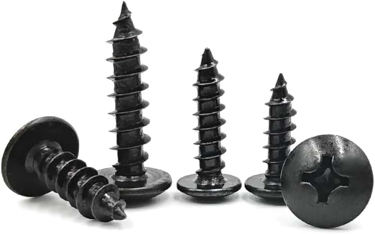 20 stuks M6x20mm Schroeven Houtschroeven, Zwart Koolstofstaal Ronde Kop Paddestoel Hoofd Bevestiging Schroeven, Zelfborende Schroeven