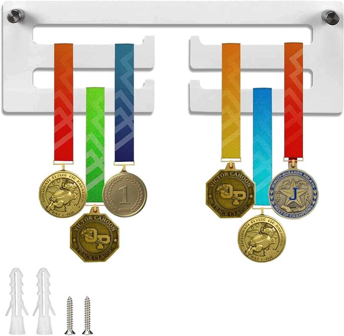 Medailledisplay Acryl medaillehanger met 2 schotten Muurbevestiging voor het ophangen van medailles, 11,8 x 3,9 inch