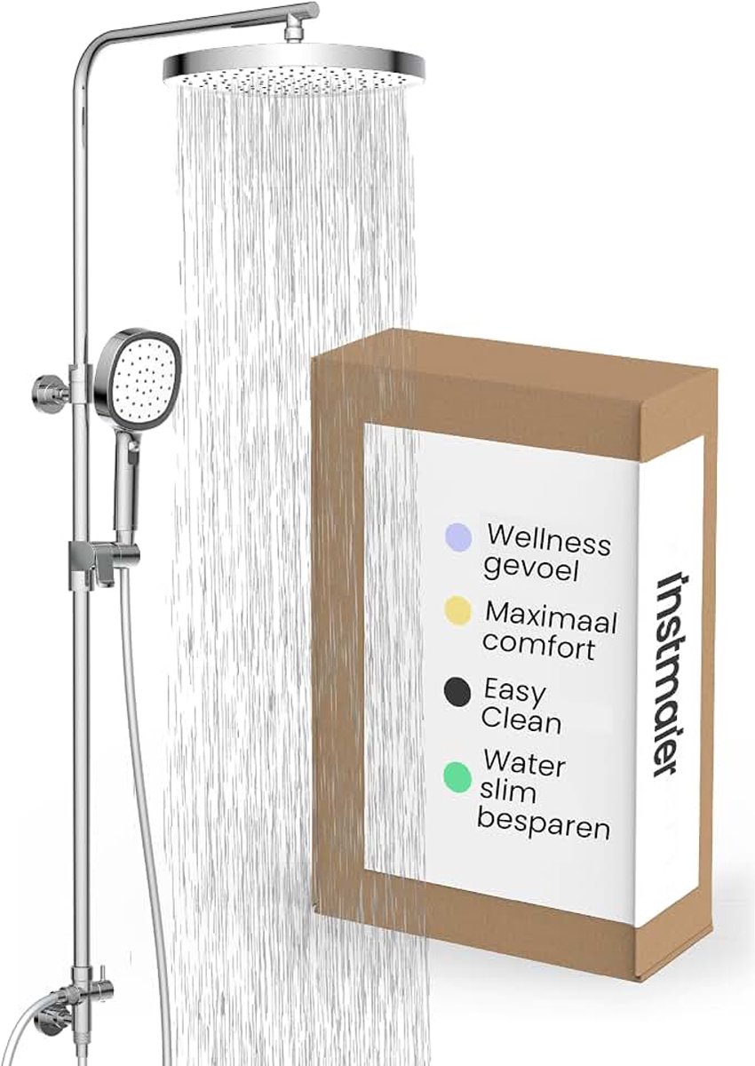 Instmaier Cleo Regendouche | chroom/wit | douchesysteem met waterbesparende handdouche | grote douchekop