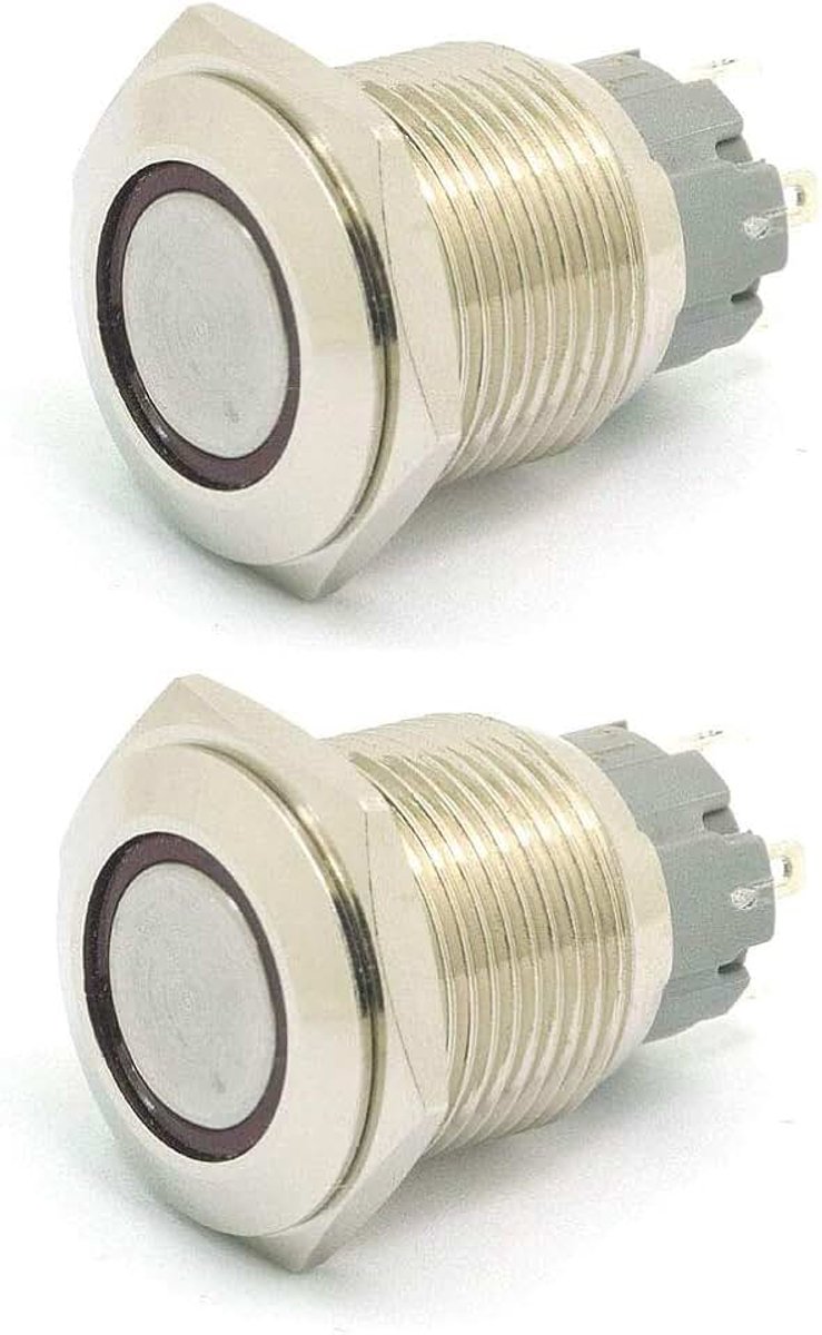 2 stuks 16 mm 10 A kortstondige schakelaar drukknopschakelaar 12 V DC hoekig oog led ronde schakelaar roestvrij staal waterdicht - rood