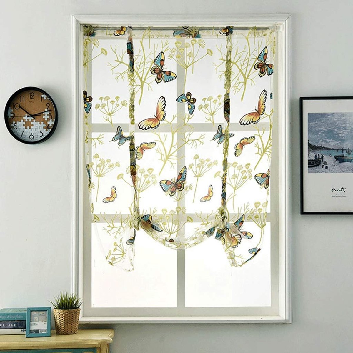 Romeinse jaloezieën Voile ruches Transparante Romeinse gordijnen voor balkon, keuken, woonkamer, slaapkamer, groen, 60x120cm