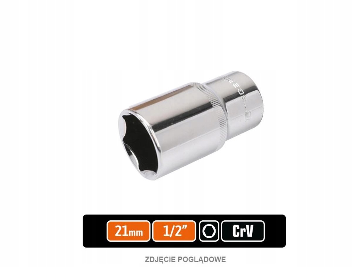 Dopsleutel 1/2" Zeskant Lang 21 mm CRV Staal