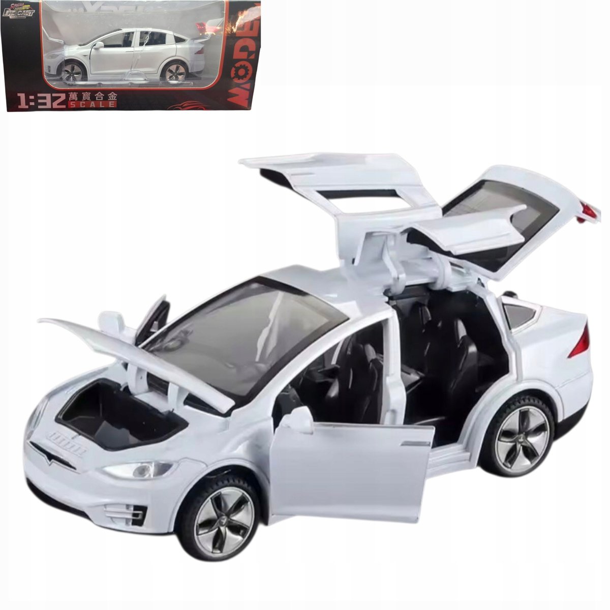 Tesla Model X X90 gegoten 1:32 metallic, LED, deuren open