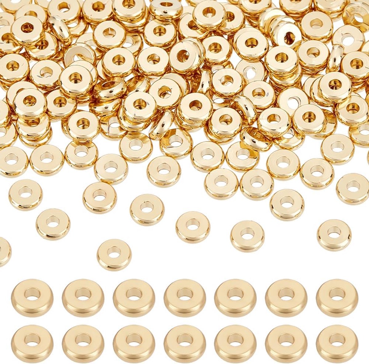 Ongeveer 200 stks 18K Gouden Platte Ronde Kralen 5mm Diameter Disc Spacer Kralen Rondelle Kralen Metalen Messing Spacers Kralen Losse Kralen voor DIY Ketting Armband Sieraden Maken