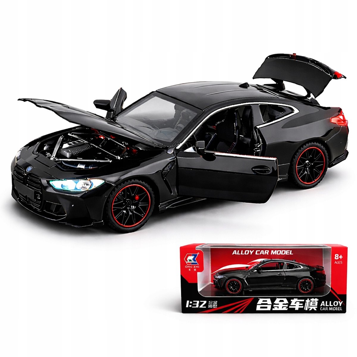 BMW M4 Modelauto 1:32 Zwart Metaal met Licht & Geluid