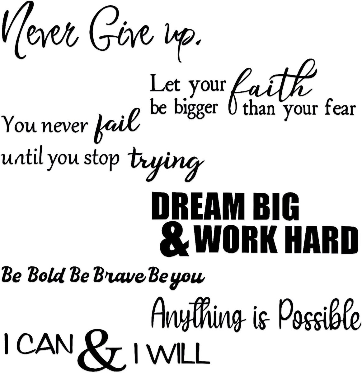 Muurstickers afpellen en opplakken, motiverende citaten muurdecoratiestickers, positief gezegde stickers kunststickers voor slaapkamer kantoor kamer (Never Give Up, Dream