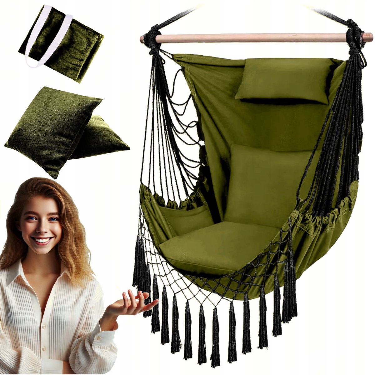 Hangmatstoel XXL Boho - Comfortabele Braziliaanse Hangstoel met Kussens