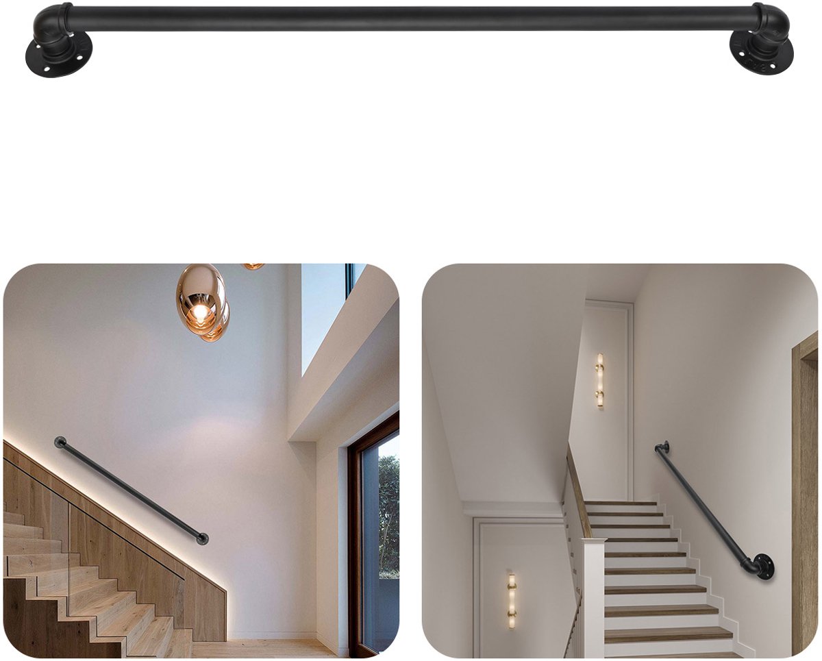 Wandleuning voor waterleidingbuizen - 100 cm - Draagvermogen 100 kg - Trapleuning - Wandleuning - Antislip voor ouderen - Geschikt voor binnen- en buitengebruik - Zwart