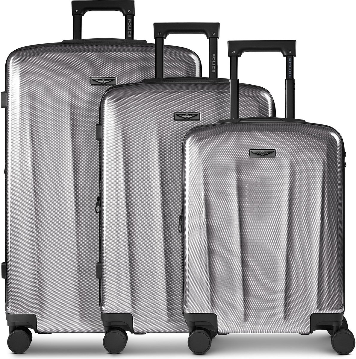 Police New York 4 wielen Kofferset 3-delig met uitbreidingsplooi - Harde bagage - TSA slot - silver grey