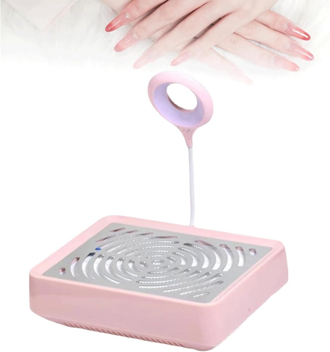 Nagelstofzuiger met led-lamp, Stofzuiger voor manicure met filter, stofborstel en manicuredoekjes, instelbare snelheid, krachtige stille stofafzuiging voor nagels, voor salon of thuis, roze
