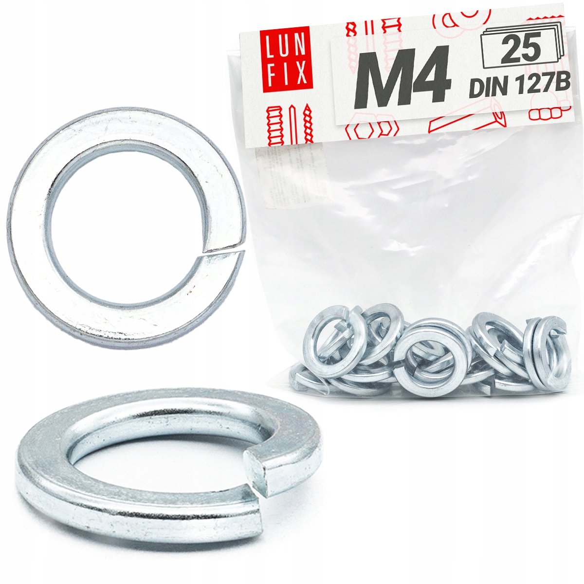 LUN FIX - Platte veerring M4 verzinkt DIN 127 - 25 Stuks