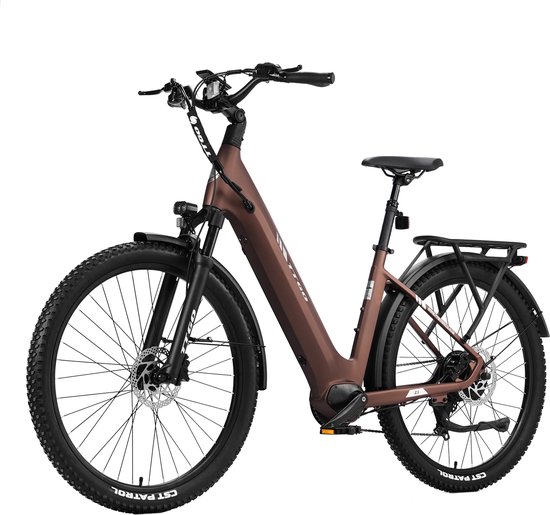 TTGO Z3 Elektrische Fiets - 250W - 48V15Ah Accu - 27.5 Inch Banden - 25km/u - Max Bereik 110-120km - Shimano 7s- Bruin — afbeelding 2