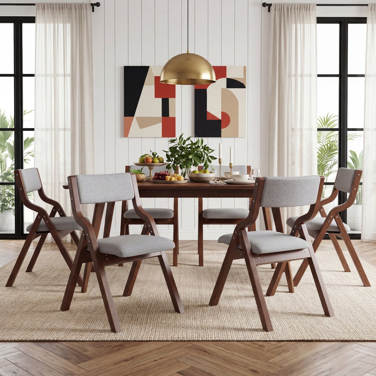 Clruro Eetkamerstoelen - 6 Stuks - Opvouwbaar en Ademend - Linnen en Massief Hout - Grijs