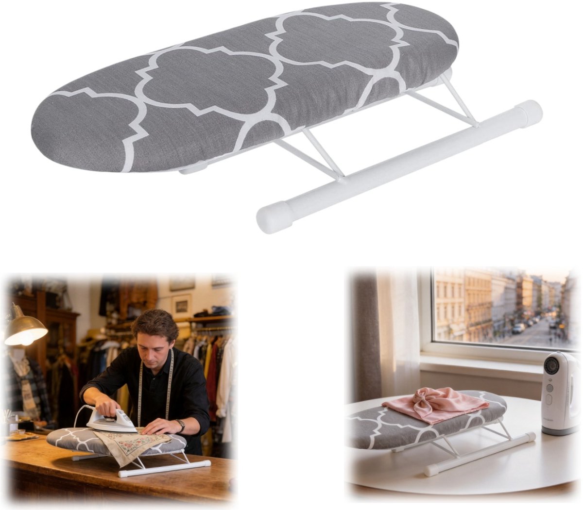 Strijkplank - strijkmat - kledingstrijkplank - mini strijkrekje - opvouwbare strijkplank - kleine mouwstrijkplank - afneembare stoffen hoes - voor thuis, appartement, studentenkamer, winkel (28*10*8cm - grijs)