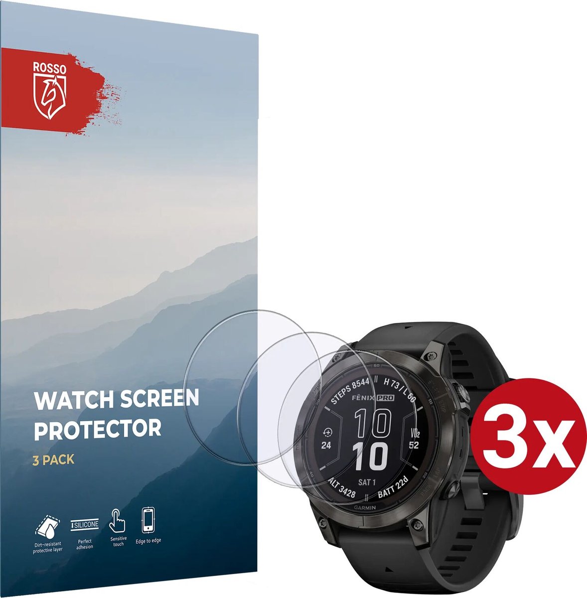 Rosso 9H Tempered Glass - Screen Protector Geschikt voor Garmin Fenix 7 Pro 47MM - 3-Pack