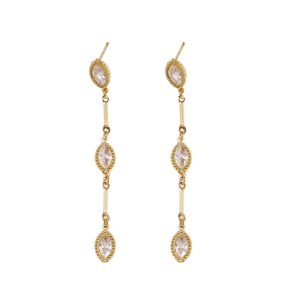 Lange Hang Oorbellen - Roestvrij Staal (RVS) - Met Marquise Ellips Kristalsteentjes - Drop Earrings - Sieraden Cadeau Vrouw