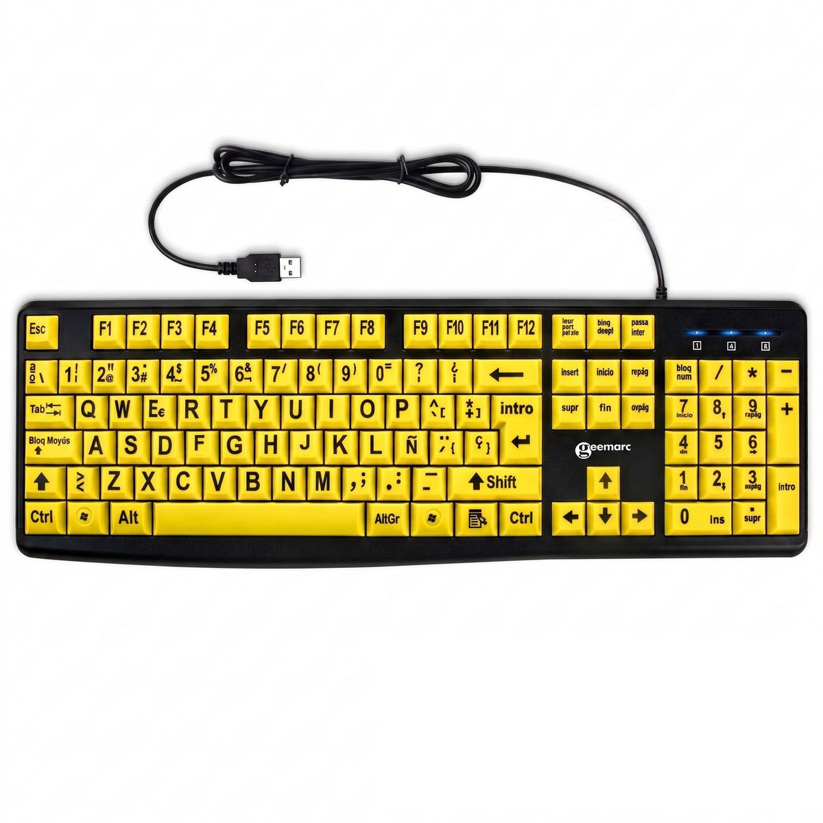 Geemarc, Bedraad USB-A Toetsenbord voor PC Spaanse QWERTY Lay-out Grote Toetsen, Zwart / Geel
