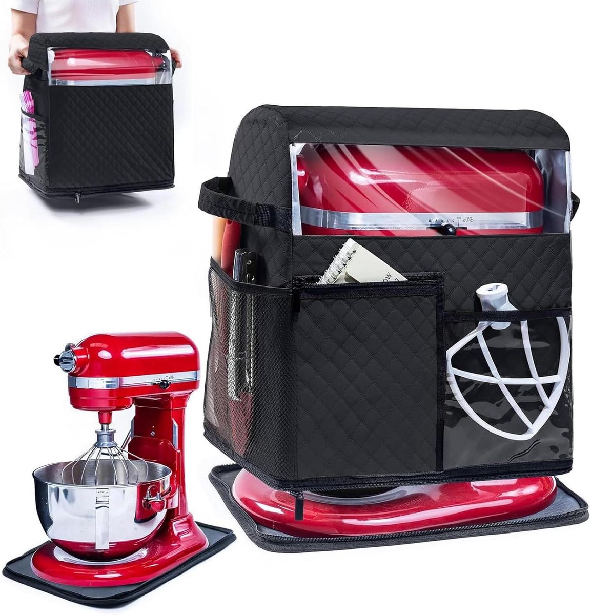 Mixer Beschermhoes - Keukenmachine Cover - Keuken Organisatie - Met Opbergvakken - 37 x 24 x 43 cm - Zwart