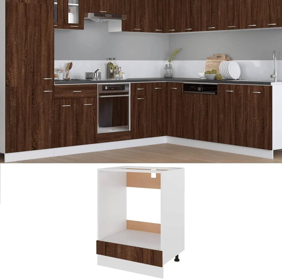 Ovenkast Keuken - Keukenkast Module - Keuken Opbergen - Verstelbare Poten - 60 x 46 x 81.5 cm - Eikenbruin