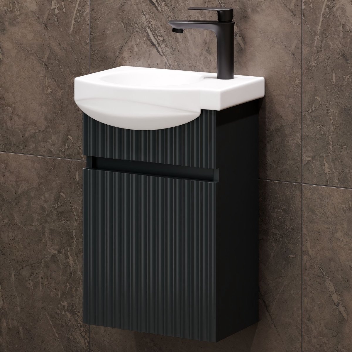 Planetmöbel WEGA - Wastafelonderkast 40 cm - Antraciet mat - Met keramische wastafel - Softclose
