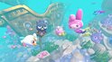 Sanrio-personages zwemmen in de oceaan bij een scheepswrak, met My Melody en Kuromi.